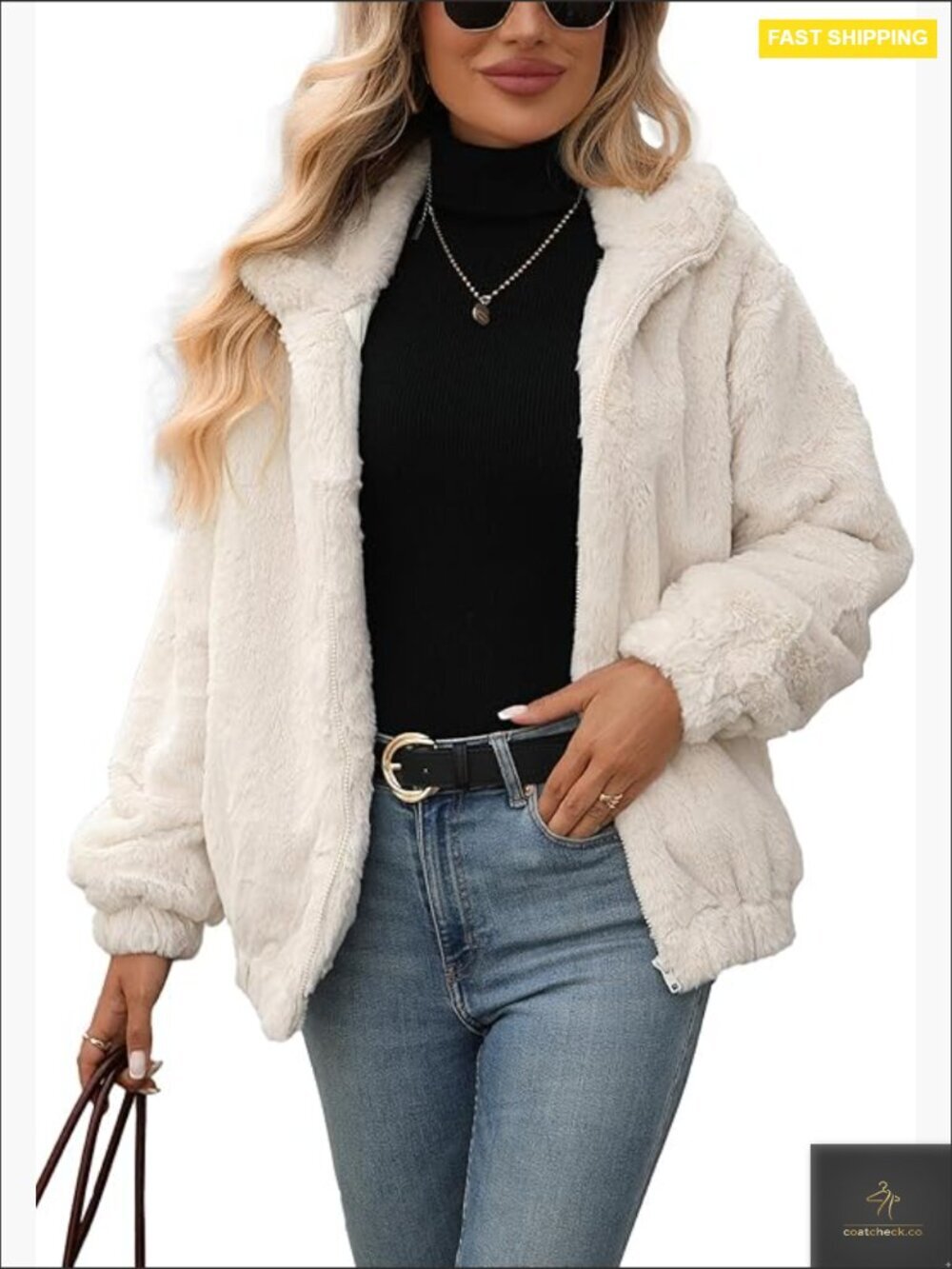 Faux Fur Cropped Coat Zip Sherpa Jacket Casual Chic Fall Winter
